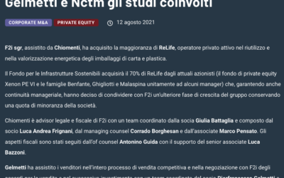 GELMETTI NELLA VENDITA DEL 70% DI RELIFE A F2I SGR